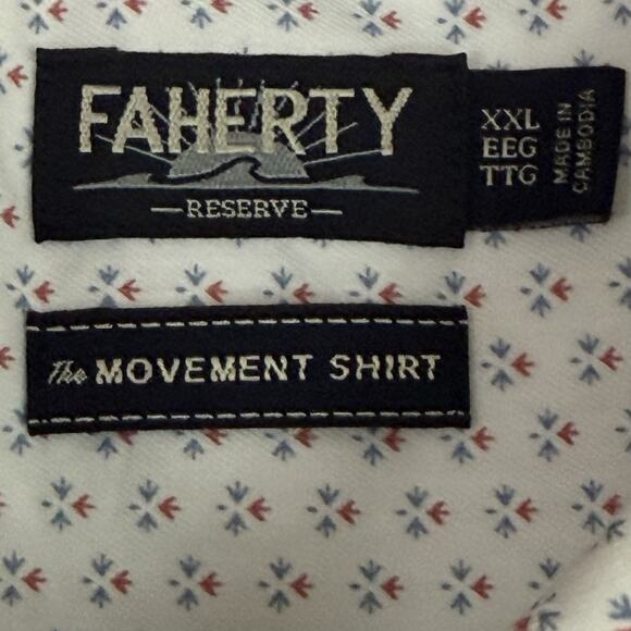 Faherty Reserve Movement Shirt XXL Cream Blue Clover Print Stretch NWT $148 - Picture 2 of 13
